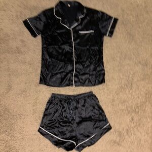 Black satin pajama set